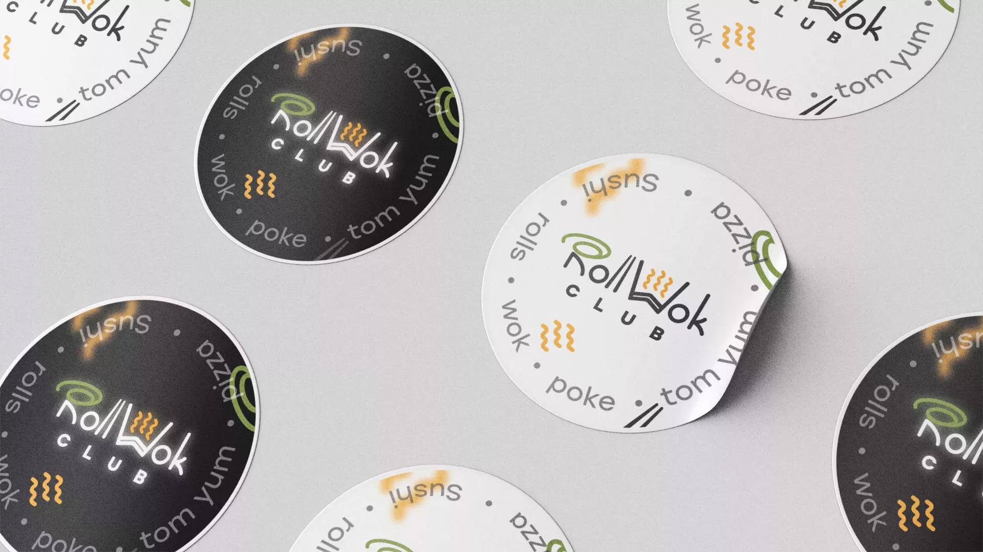 Разработка наклеек для суши-бара «Roll Wok Club» в Отрадном