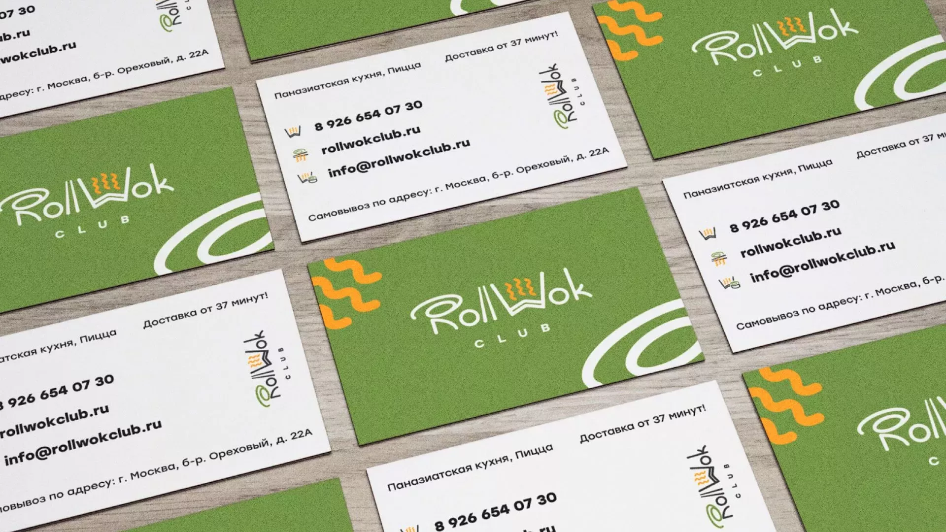 Разработка дизайна визиток суши-бара «Roll Wok Club» в Отрадном